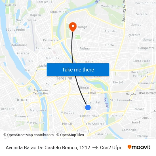Avenida Barão De Castelo Branco, 1212 to Ccn2 Ufpi map