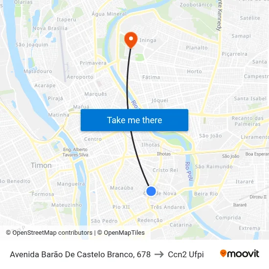 Avenida Barão De Castelo Branco, 678 to Ccn2 Ufpi map
