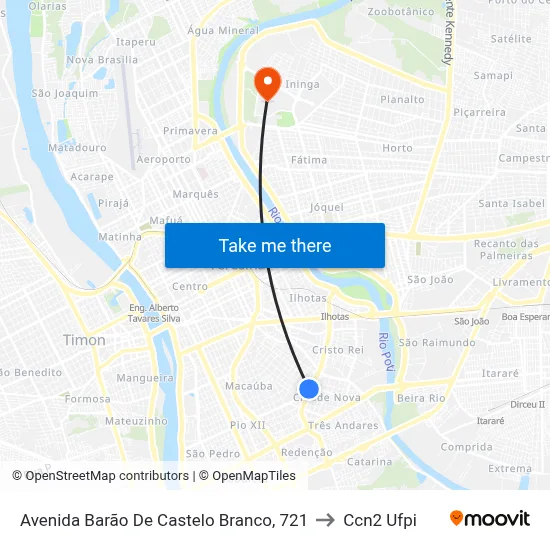 Avenida Barão De Castelo Branco, 721 to Ccn2 Ufpi map