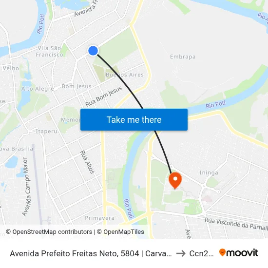 Avenida Prefeito Freitas Neto, 5804 | Carvalho Supermercado to Ccn2 Ufpi map