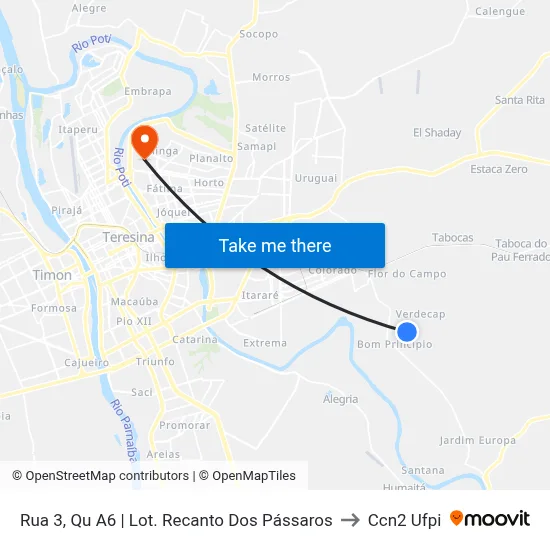 Rua 3, Qu A6 | Lot. Recanto Dos Pássaros to Ccn2 Ufpi map