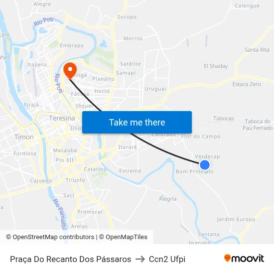 Praça Do Recanto Dos Pássaros to Ccn2 Ufpi map