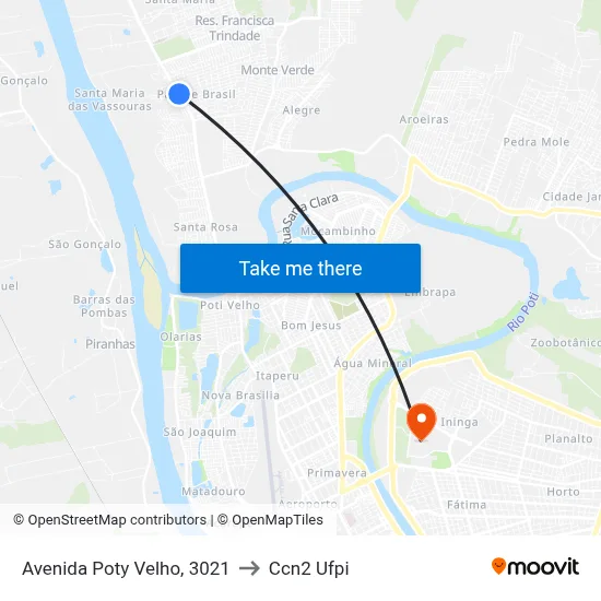 Avenida Poty Velho, 3021 to Ccn2 Ufpi map
