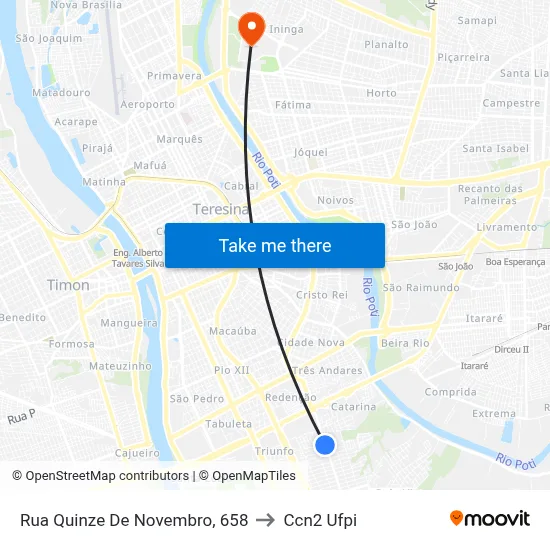 Rua Quinze De Novembro, 658 to Ccn2 Ufpi map