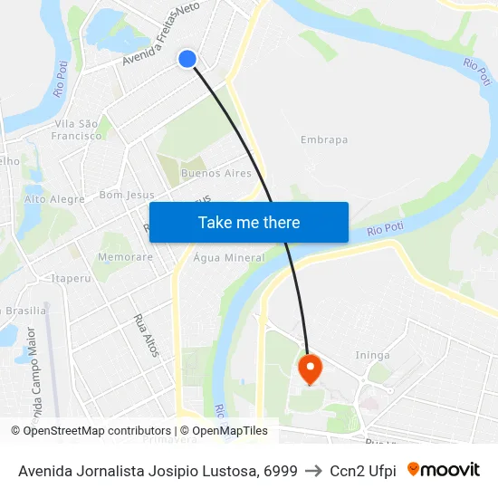 Avenida Jornalista Josipio Lustosa, 6999 to Ccn2 Ufpi map