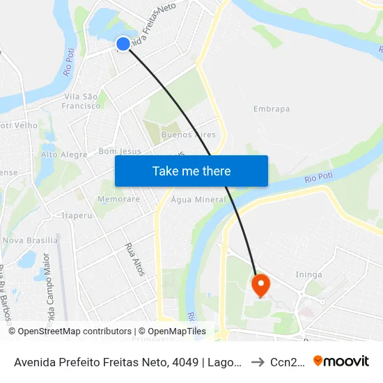Avenida Prefeito Freitas Neto, 4049 | Lagoa Do Mocambinho to Ccn2 Ufpi map