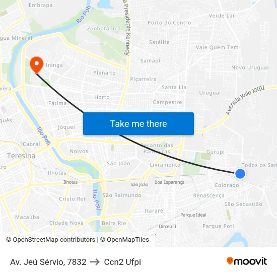 Av. Jeú Sérvio, 7832 to Ccn2 Ufpi map