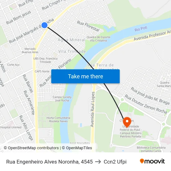 Rua Engenheiro Alves Noronha, 4545 to Ccn2 Ufpi map