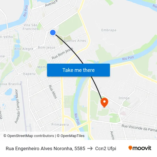 Rua Engenheiro Alves Noronha, 5585 to Ccn2 Ufpi map
