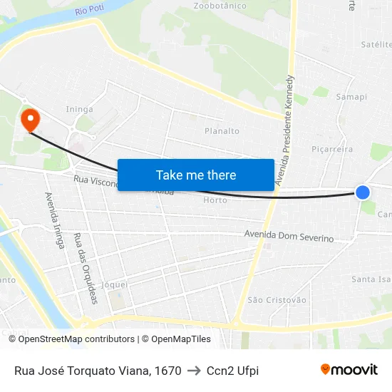 Rua José Torquato Viana, 1670 to Ccn2 Ufpi map