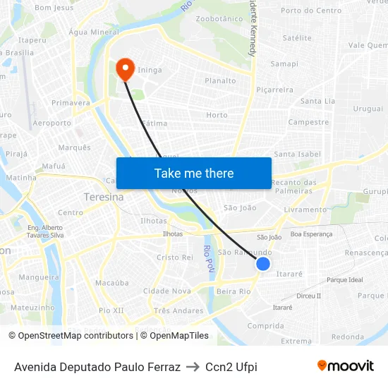 Avenida Deputado Paulo Ferraz to Ccn2 Ufpi map
