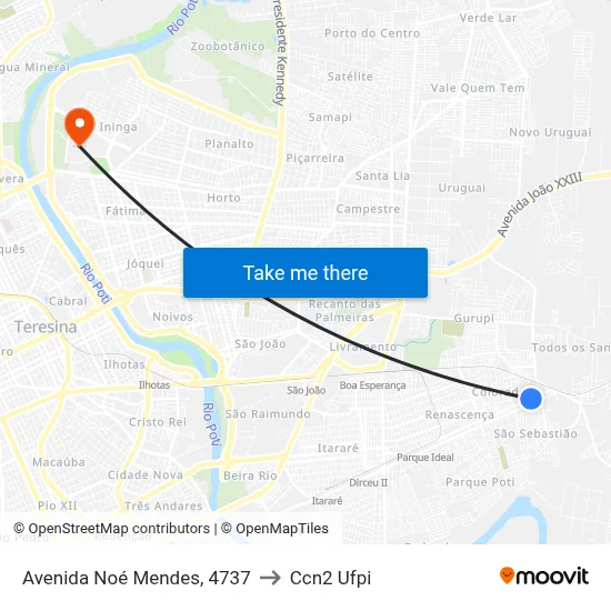 Avenida Noé Mendes, 4737 to Ccn2 Ufpi map
