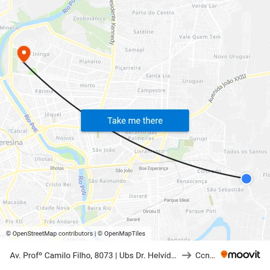 Av. Profº Camilo Filho, 8073 | Ubs Dr. Helvídio Ferraz (Ubs Todos Os Santos) to Ccn2 Ufpi map