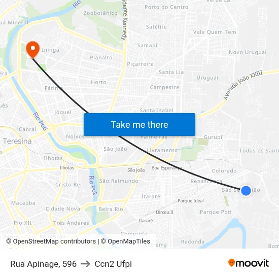 Rua Apinage, 596 to Ccn2 Ufpi map