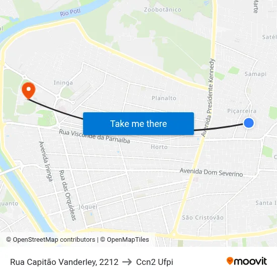 Rua Capitão Vanderley, 2212 to Ccn2 Ufpi map