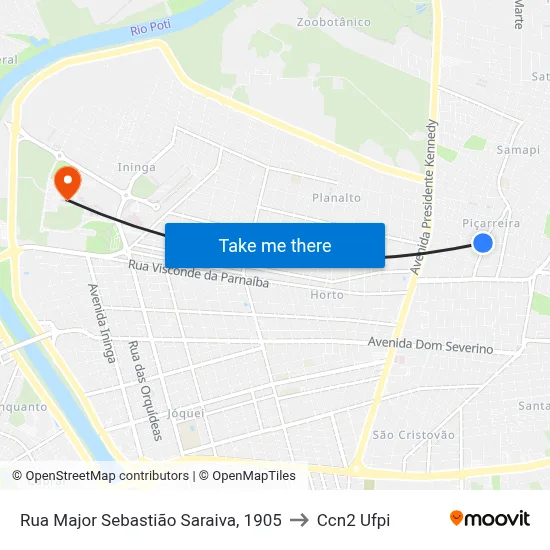 Rua Major Sebastião Saraiva, 1905 to Ccn2 Ufpi map