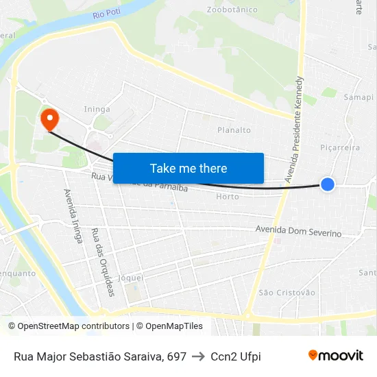 Rua Major Sebastião Saraiva, 697 to Ccn2 Ufpi map