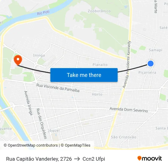 Rua Capitão Vanderley, 2726 to Ccn2 Ufpi map