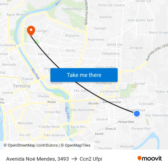 Avenida Noé Mendes, 3493 to Ccn2 Ufpi map