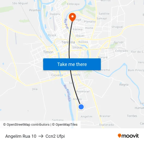 Angelim Rua 10 to Ccn2 Ufpi map