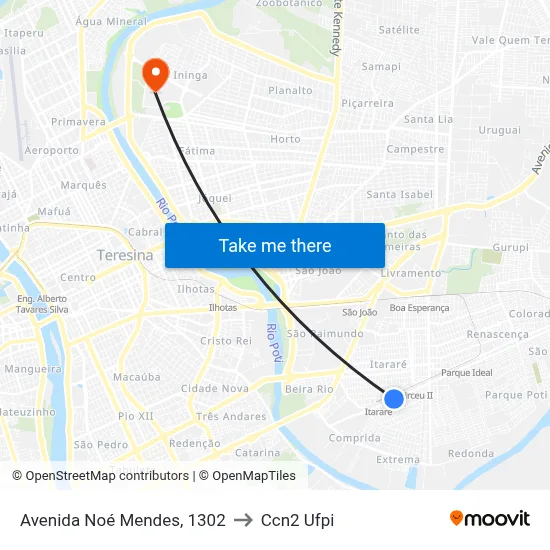 Avenida Noé Mendes, 1302 to Ccn2 Ufpi map