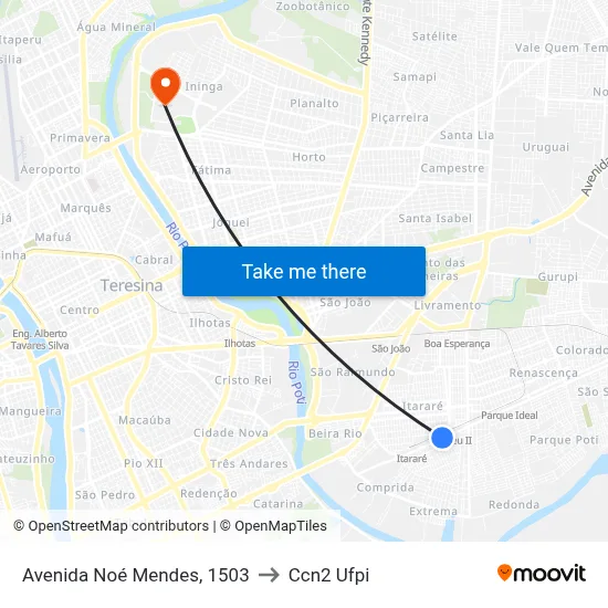 Avenida Noé Mendes, 1503 to Ccn2 Ufpi map