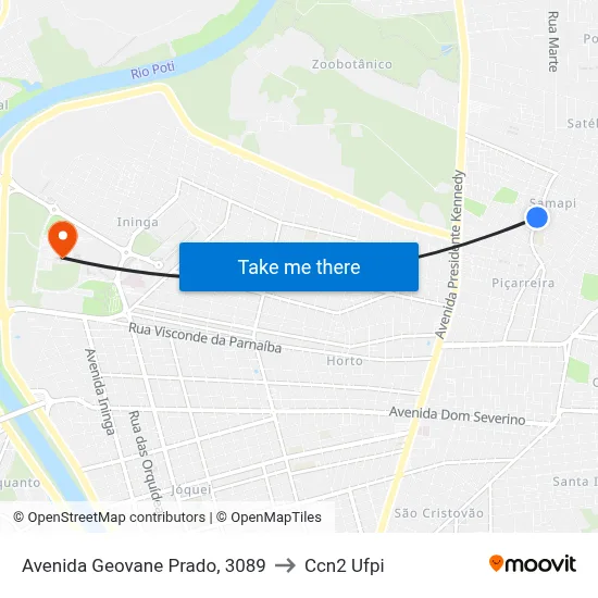 Avenida Geovane Prado, 3089 to Ccn2 Ufpi map