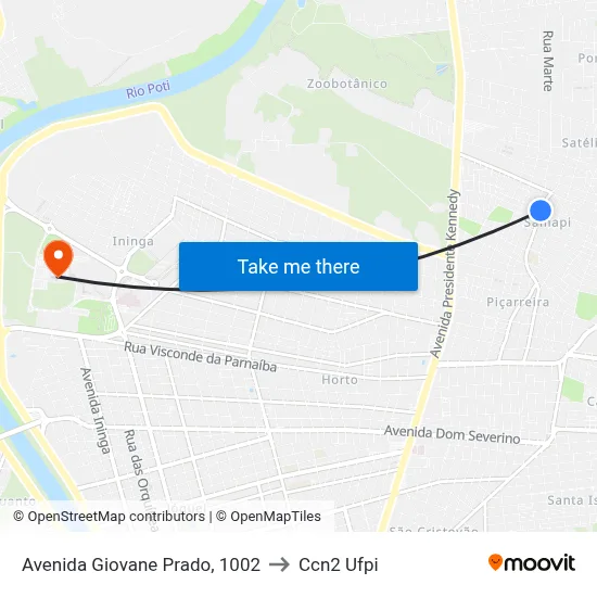 Avenida Giovane Prado, 1002 to Ccn2 Ufpi map