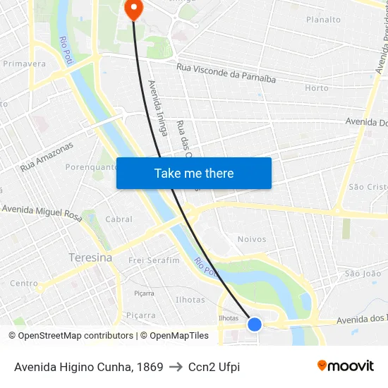Avenida Higino Cunha, 1869 to Ccn2 Ufpi map