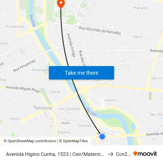 Avenida Higino Cunha, 1523 | Ceir/Maternidade Evangelina Rosa to Ccn2 Ufpi map