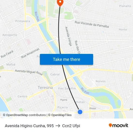 Avenida Higino Cunha, 995 to Ccn2 Ufpi map