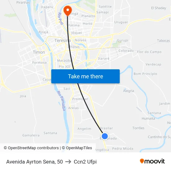 Avenida Ayrton Sena, 50 to Ccn2 Ufpi map