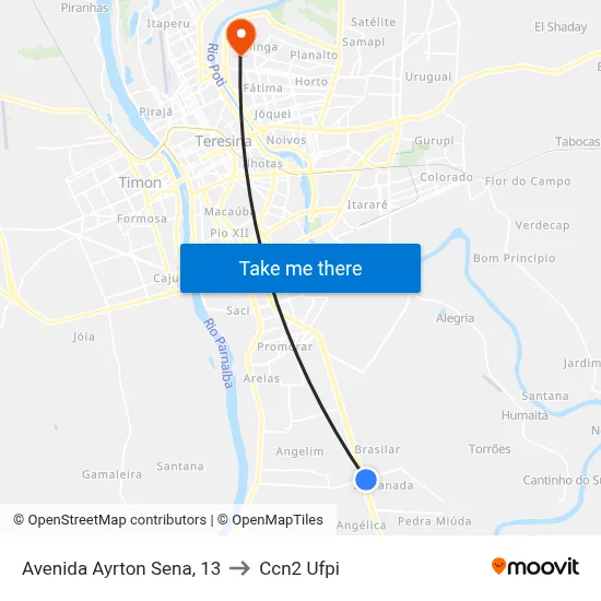 Avenida Ayrton Sena, 13 to Ccn2 Ufpi map