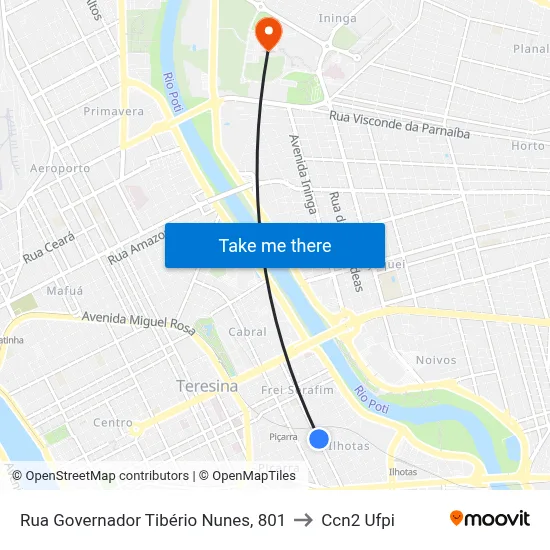 Rua Governador Tibério Nunes, 801 to Ccn2 Ufpi map