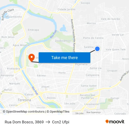 Rua Dom Bosco, 3869 to Ccn2 Ufpi map