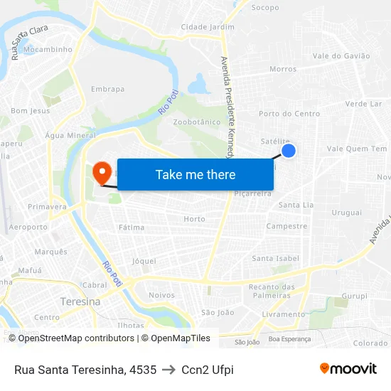 Rua Santa Teresinha, 4535 to Ccn2 Ufpi map