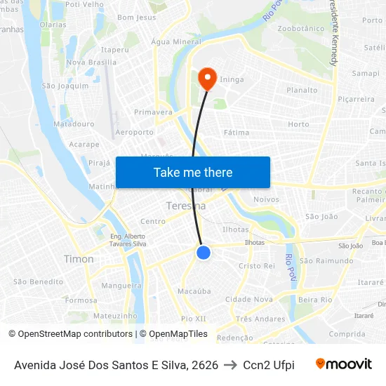 Avenida José Dos Santos E Silva, 2626 to Ccn2 Ufpi map