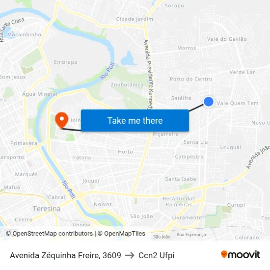 Avenida Zéquinha Freire, 3609 to Ccn2 Ufpi map