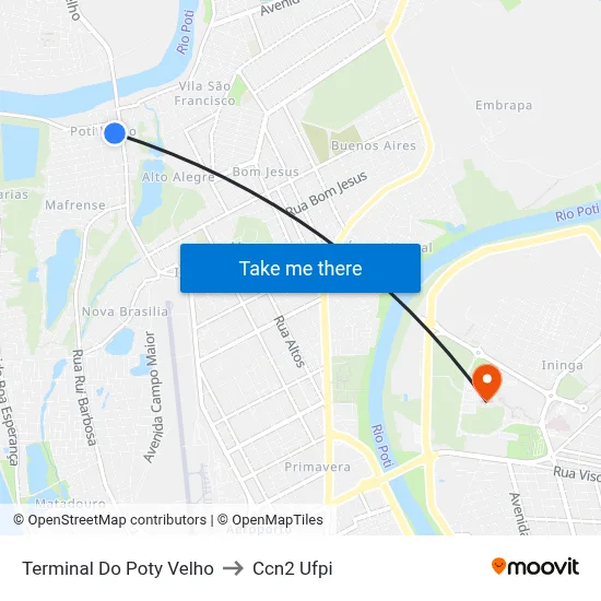 Terminal Do Poty Velho to Ccn2 Ufpi map