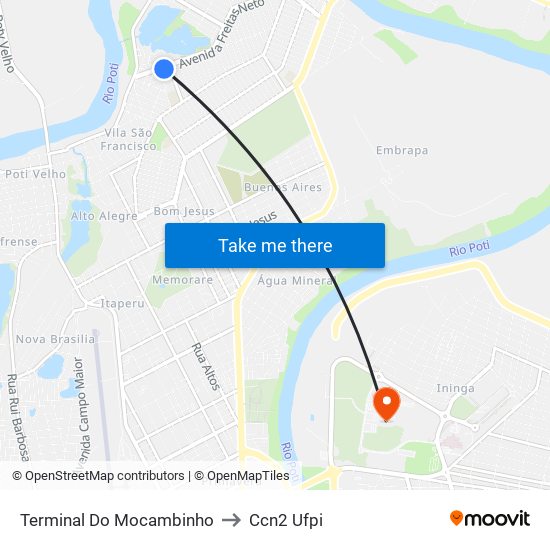 Terminal Do Mocambinho to Ccn2 Ufpi map