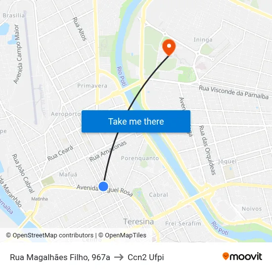 Rua Magalhães Filho, 967a to Ccn2 Ufpi map