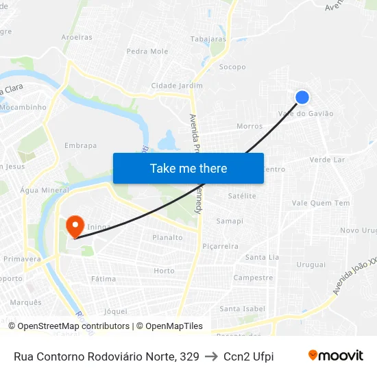 Rua Contorno Rodoviário Norte, 329 to Ccn2 Ufpi map