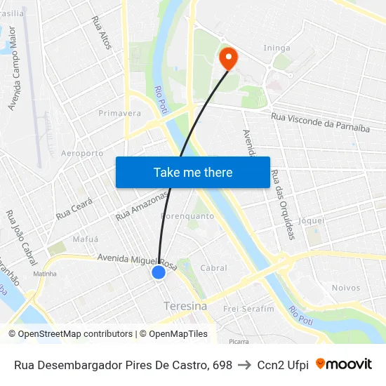 Rua Desembargador Pires De Castro, 698 to Ccn2 Ufpi map