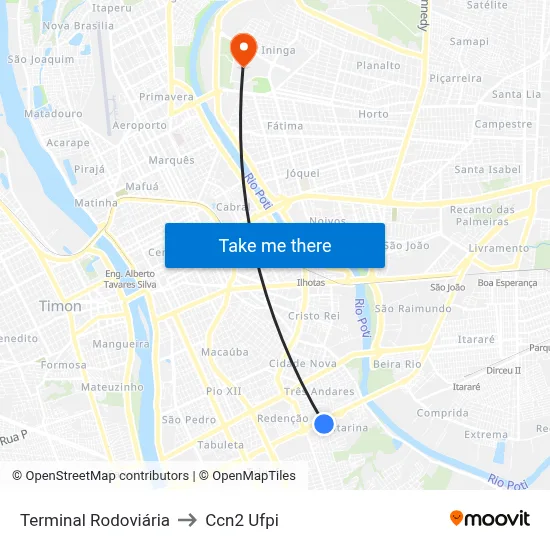 Terminal Rodoviária to Ccn2 Ufpi map
