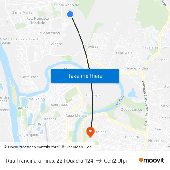 Rua Francinara Pires, 22 | Quadra 124 to Ccn2 Ufpi map