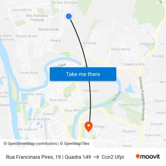 Rua Francinara Pires, 19 | Quadra 149 to Ccn2 Ufpi map
