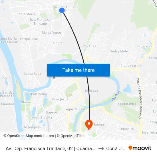 Av. Dep. Francisca Trindade, 02 | Quadra 105 to Ccn2 Ufpi map