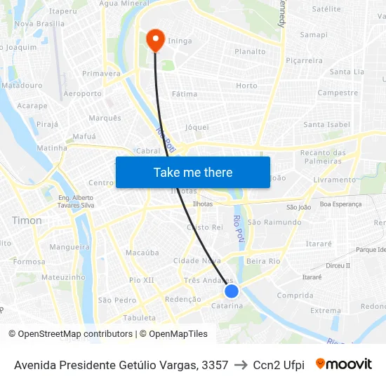 Avenida Presidente Getúlio Vargas, 3357 to Ccn2 Ufpi map
