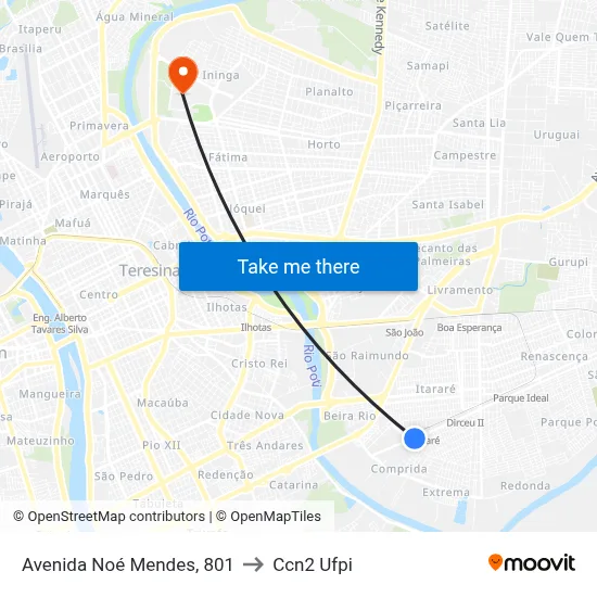 Avenida Noé Mendes, 801 to Ccn2 Ufpi map