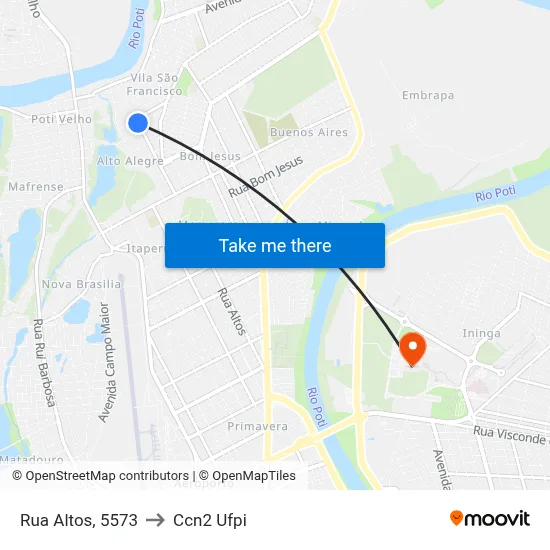 Rua Altos, 5573 to Ccn2 Ufpi map